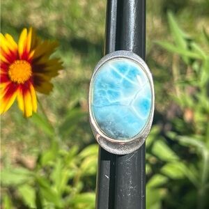 Handcrafted Larimar Silver Ring - Sky Blue Stone
